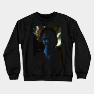 Portrait, digital collage and special processing. Man, like in night dreams. Demon. Blue and colorful background. Crewneck Sweatshirt